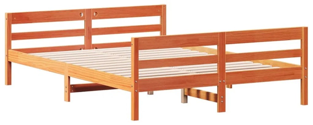 Cama sem colchão 140x200 cm madeira pinho maciça castanho-mel