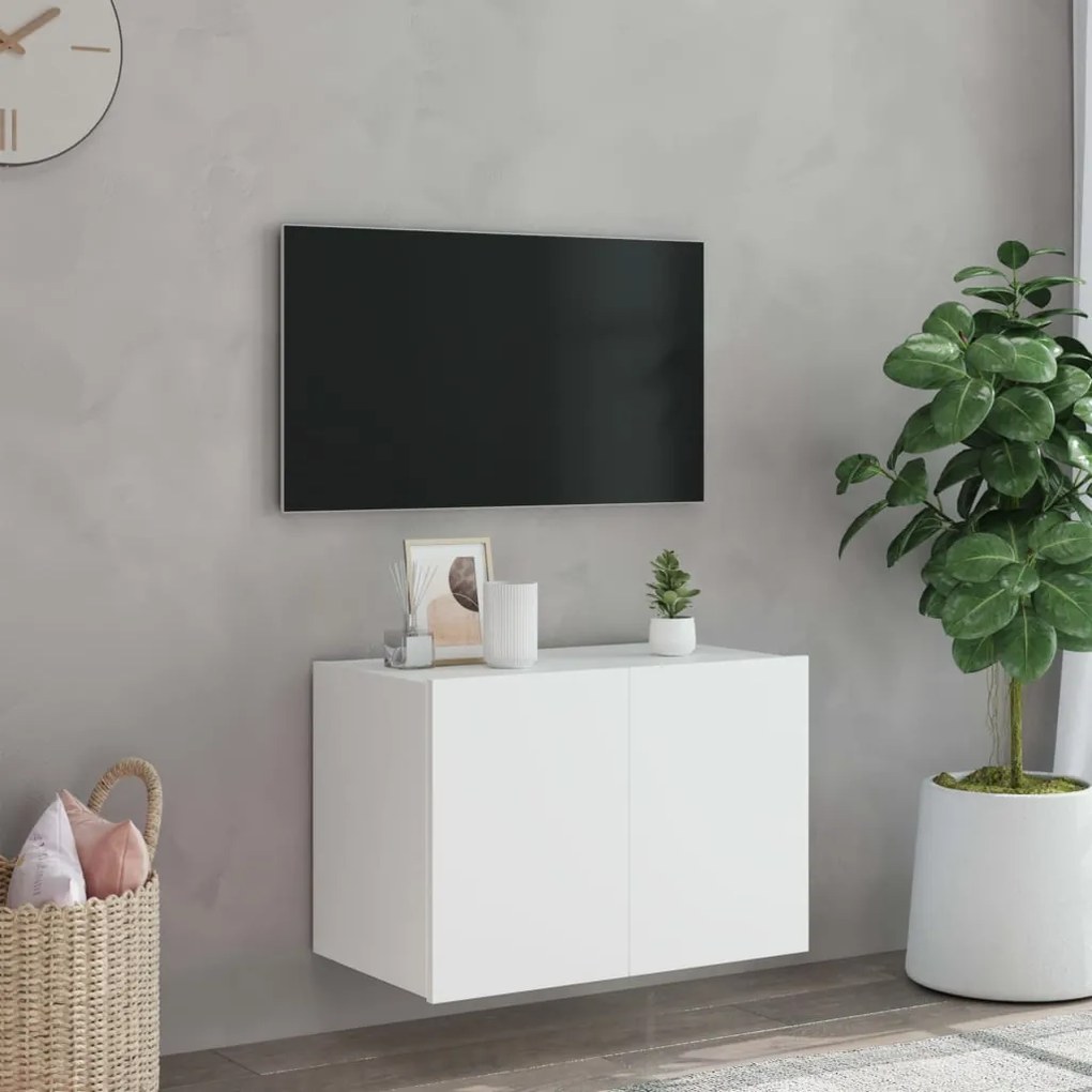 Móvel de parede para TV com luzes LED 60x35x41 cm branco