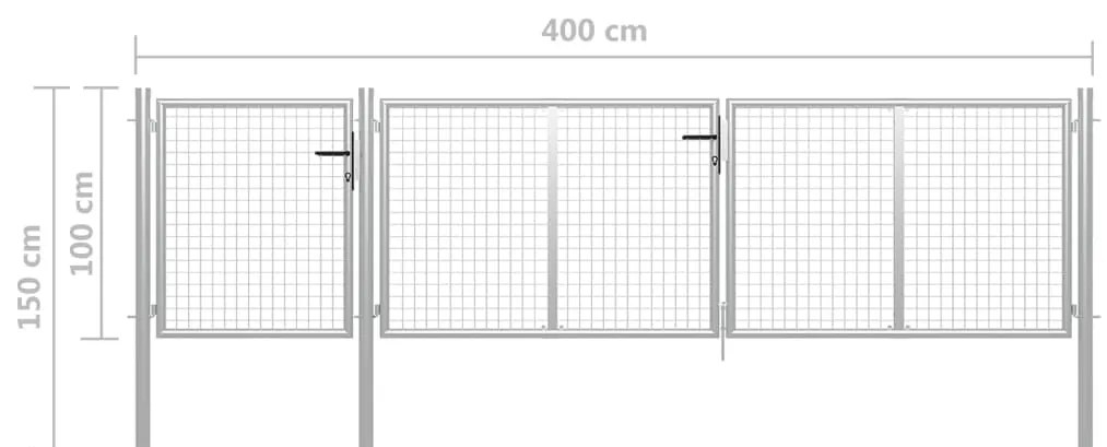 Portão de jardim 400x100 cm aço prateado