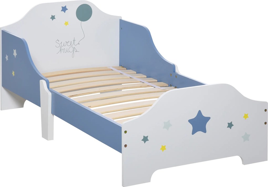 Cama para Crianças 143x74x59 cm (COLCHÃO NÃO INCLUIDO) Cama Infantil com Desenho em Estrelas Carga 50 kg para Dormitório Azul e Branco