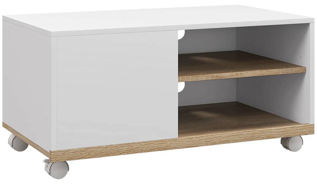 HOMCOM Móvel TV Mesa Sala Estar Moderna 42 Polegadas 4 Rodas Funcional Prático 80x45x39,5 cm Branco