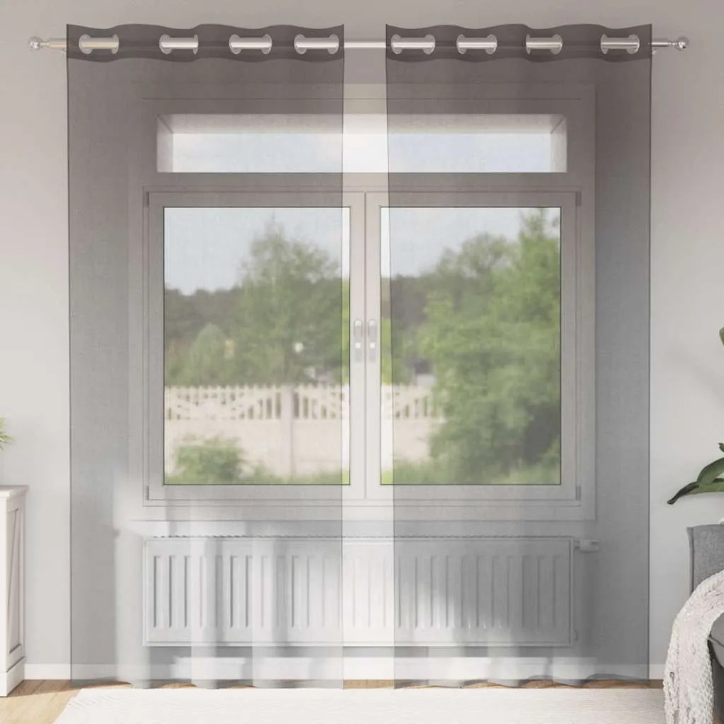 Cortinas de voile com ilhós 2 pcs castanho-claro