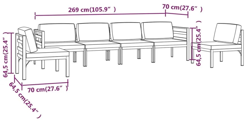 6 pcs conjunto lounge jardim com almofadões alumínio antracite