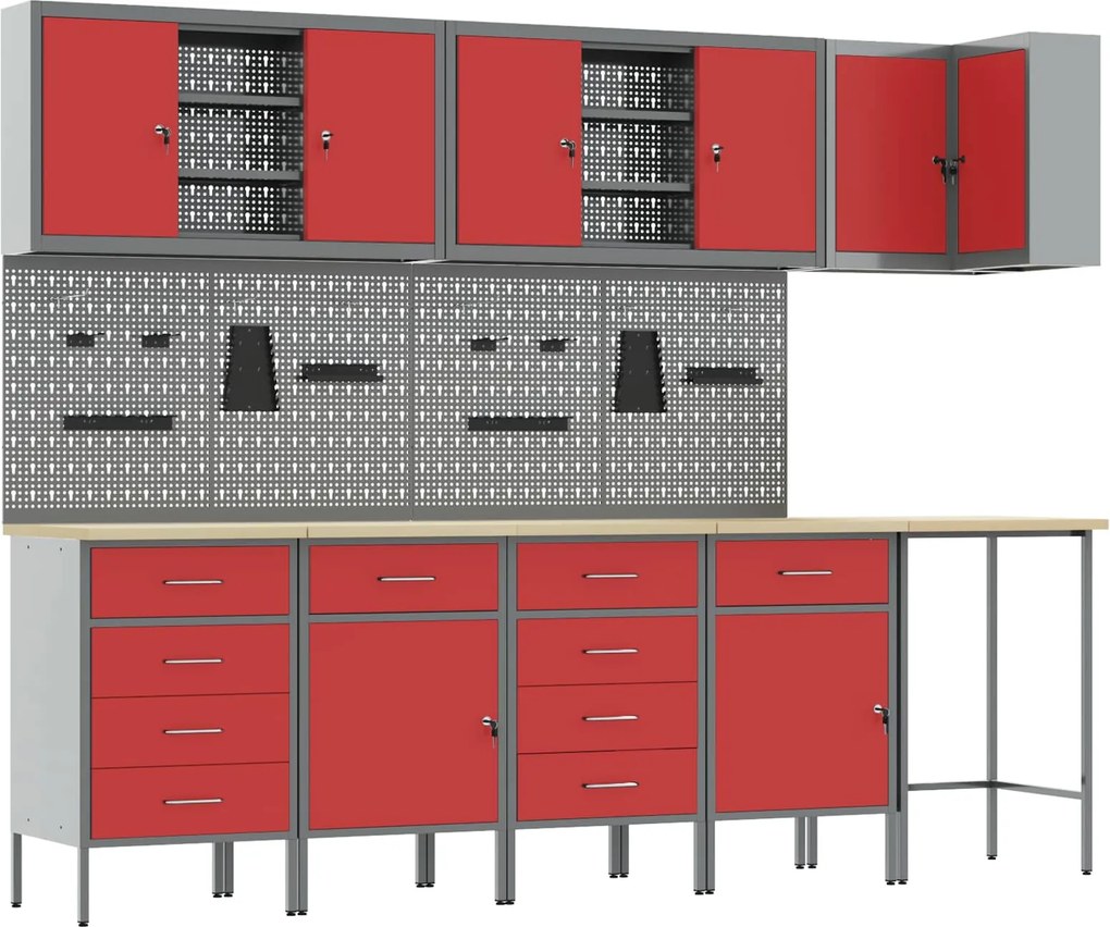 vidaXL Conjunto de Armários de Trabalho Manual 12 pcs Preto e Cinza