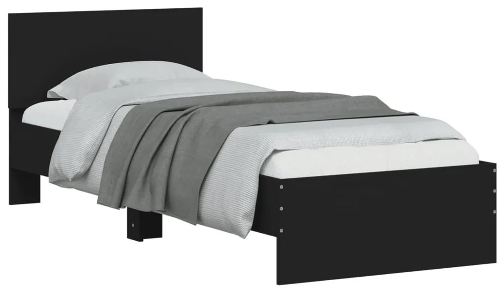 Estrutura de cama com cabeceira e luzes LED 75x190 cm preto