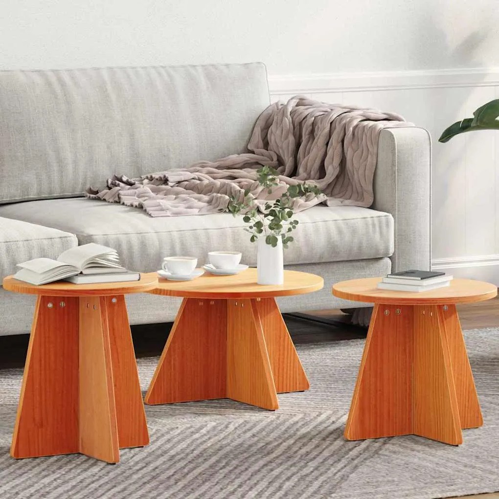 vidaXL Mesa de centro 3 pcs Marrom Cera