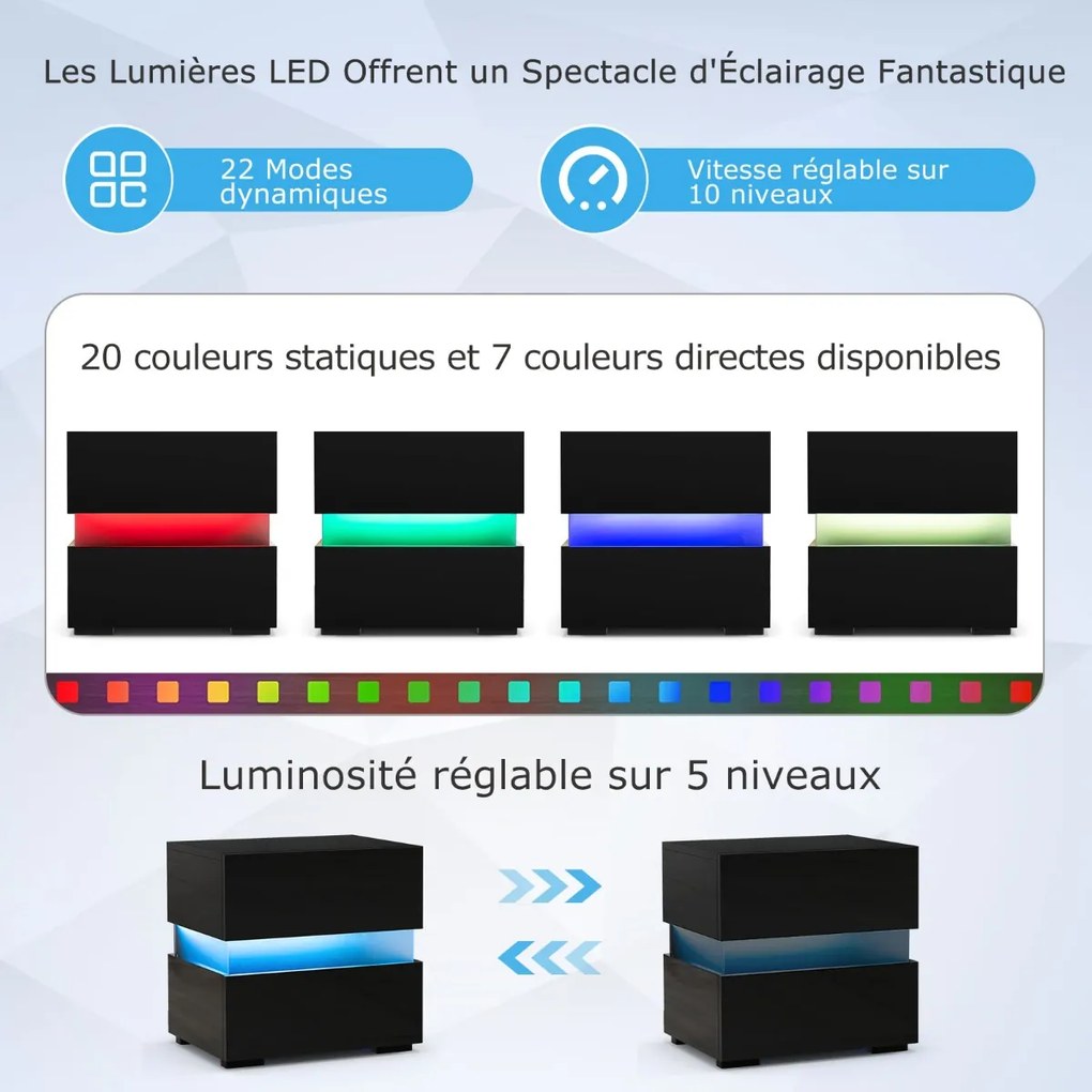 Mesa de cabeceira LED com 2 gavetas - Branco
