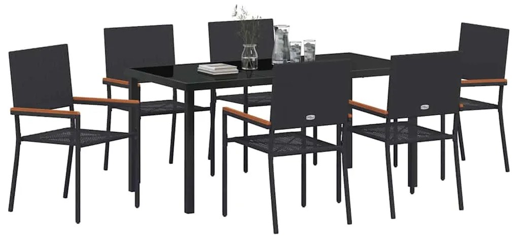 Conjunto de Jantar Jardim de 7 Peças Preto em Rattan Sintético