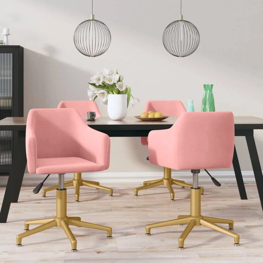 vidaXL Cadeiras de jantar giratórias 4 pcs veludo rosa