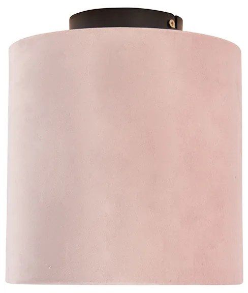 Candeeiro de teto com abajur em veludo rosa antigo com dourado 20 cm - Combi Preto Clássico / Antigo