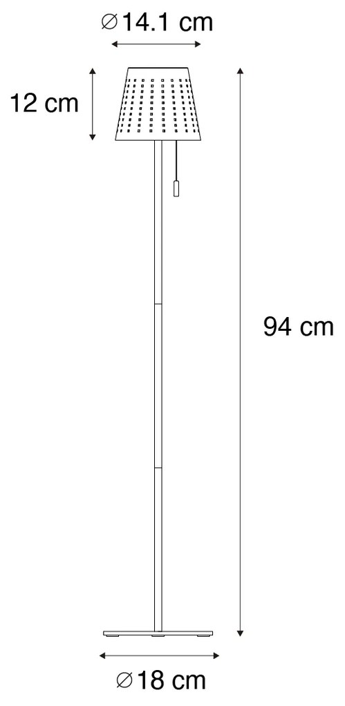 Candeeiro de pé exterior preto com LED regulável em 3 níveis a energia solar - Ferre