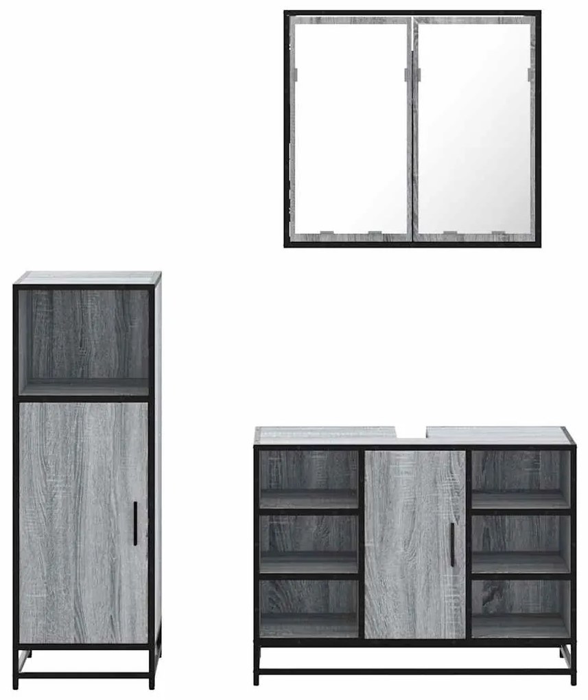 3 pcs Conjunto móveis casa de banho madeira proc. cinza sonoma