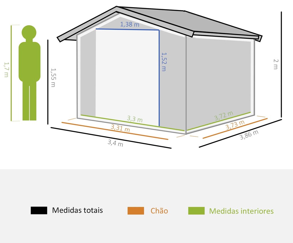 Outsunny Abrigo de Jardim Metálico 340x386x200cm Abrigo de Exterior pa