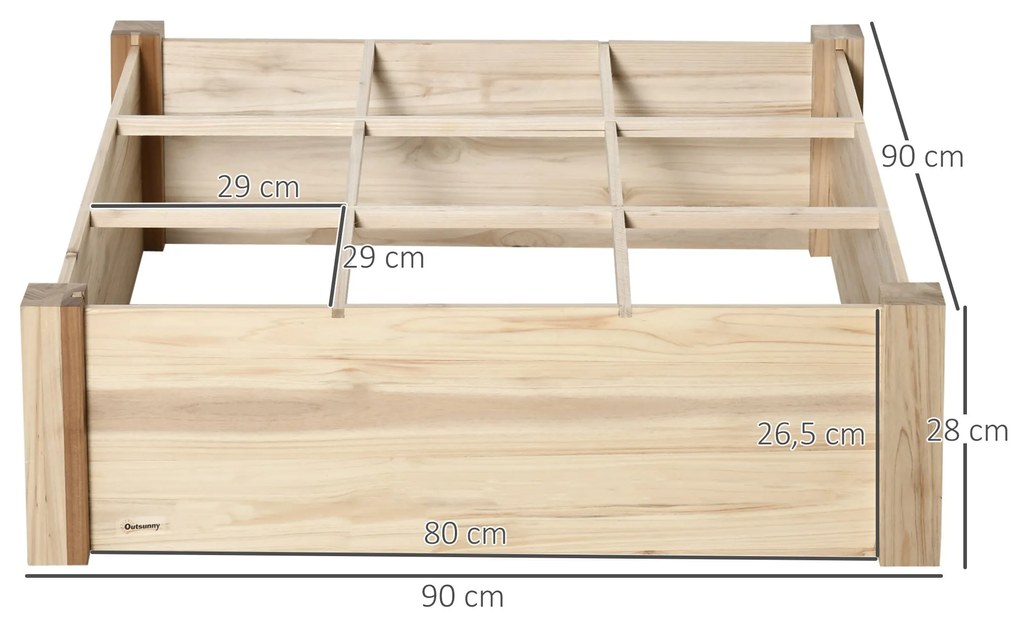 Outsunny Plantador de Madeira Quadrado com 9 Compartimentos Removíveis