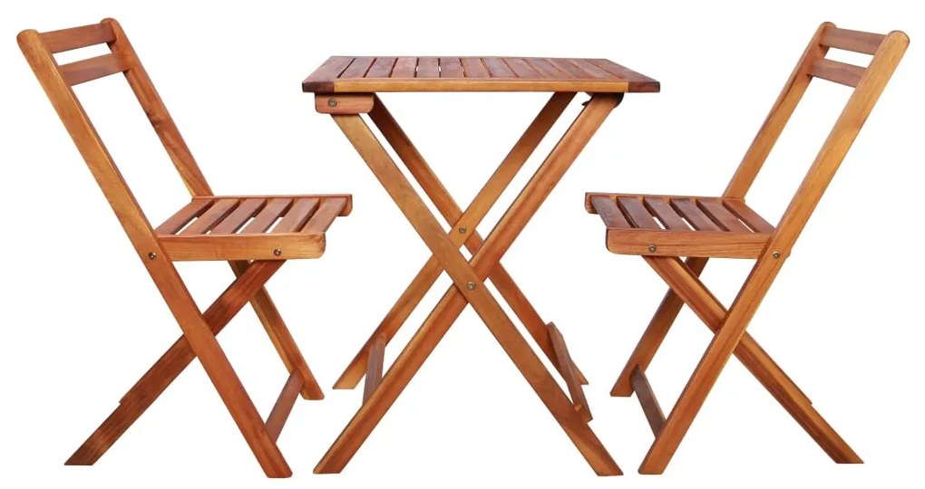3 pcs conjunto bistrô dobrável madeira de acácia maciça