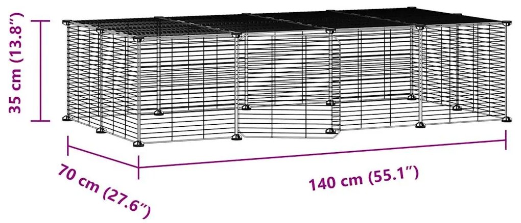Gaiola p/ animais de 20 painéis c/ porta 35x35 cm aço preto