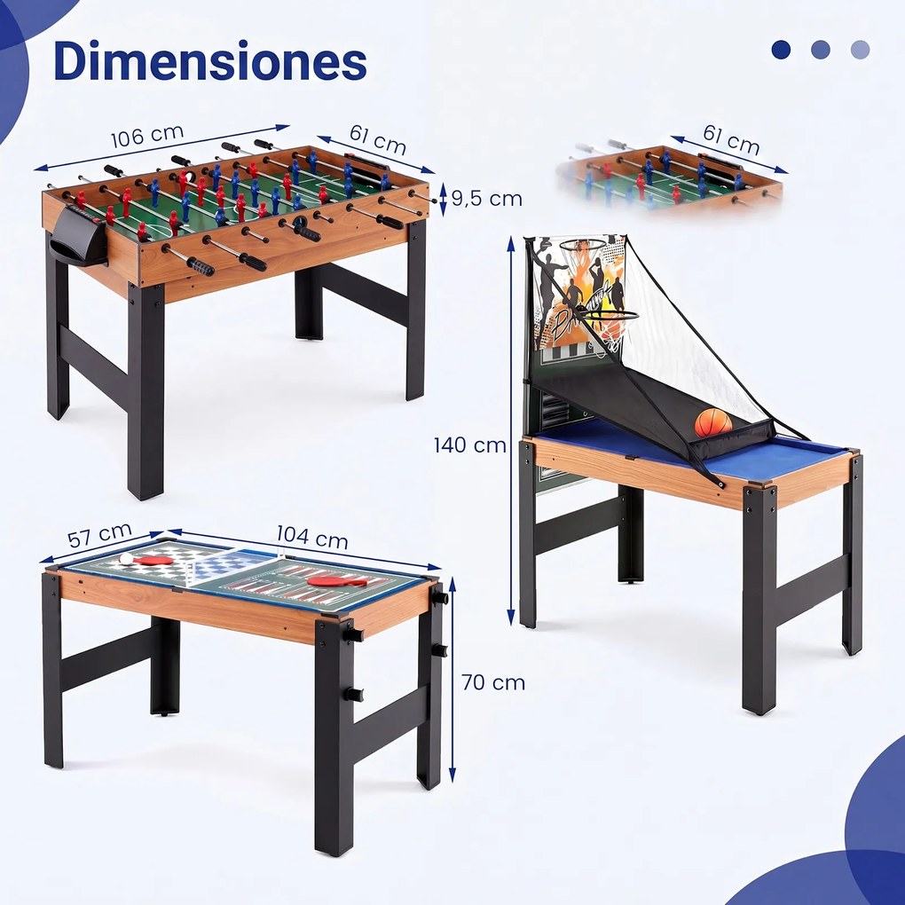 Mesa de Jogos Multifunções 14 em 1, 104 x 57 x 70 cm, Painéis de Jogo Empilháveis, Natural