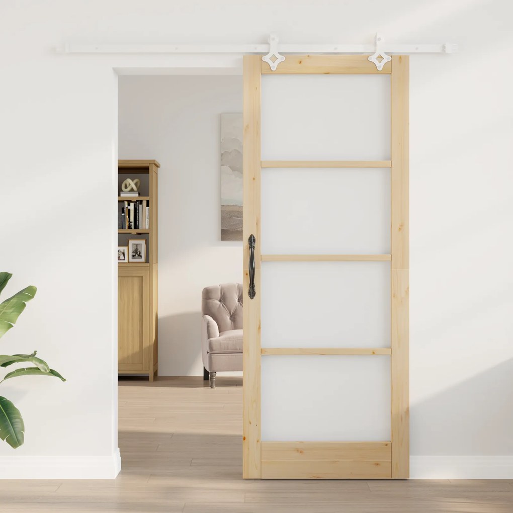 Porta Deslizante vidaXL com Conjunto de Hardware 83x211 cm Madeira Sól