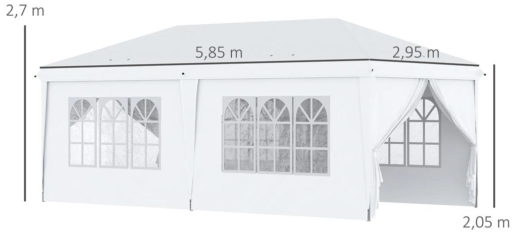 Tenda Dobrável 6x3 m Tenda de Jardim com 6 Painéis 2 Portas com Fecho de Correr 4 Janelas e Bolsa de Transporte Branco