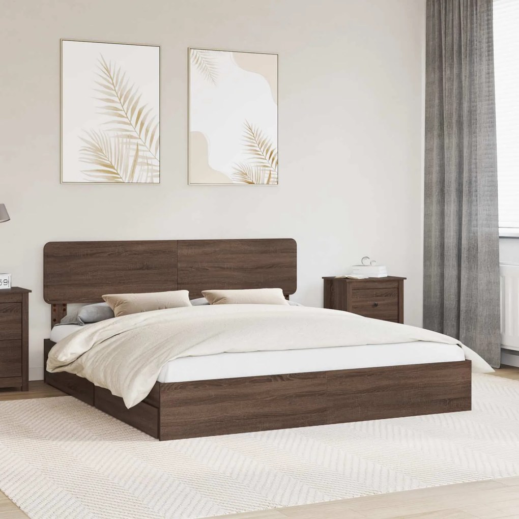 vidaXL Cama com Armazenamento com gaveta Carvalho Marrom 200 x 200 cm