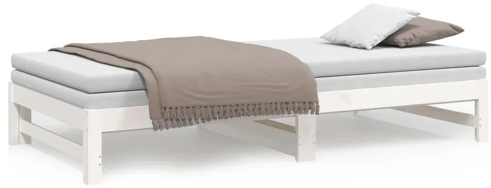 Sofá-cama de puxar 2x(100x200) cm madeira pinho maciça branco