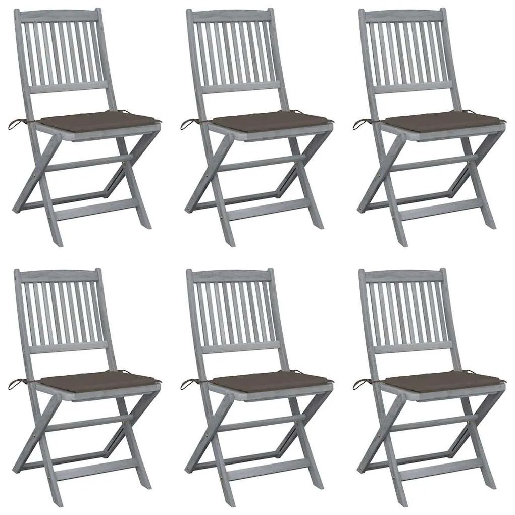 Cadeiras exterior dobráveis c/ almofadões 6 pcs acácia maciça