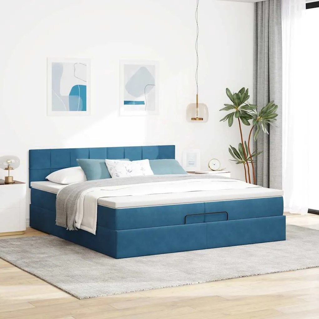 Estrutura de cama otomana com colchão 200x200 cm azul escuro