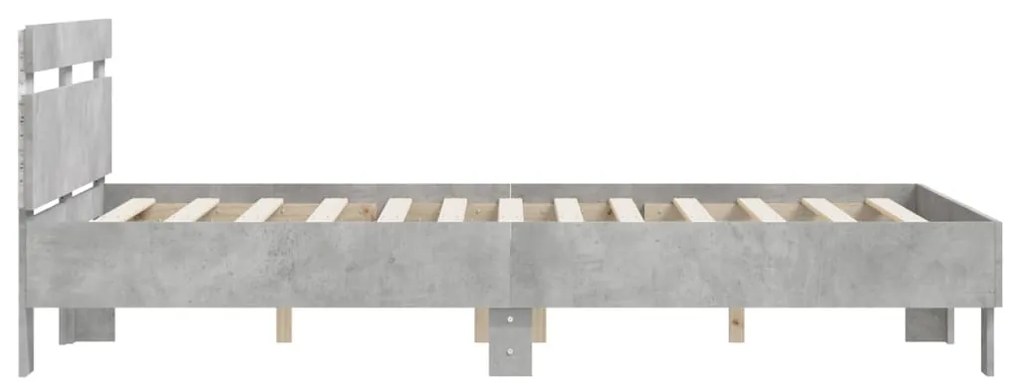Estrutura cama cabeceira e luzes LED 135x190cm cinzento cimento
