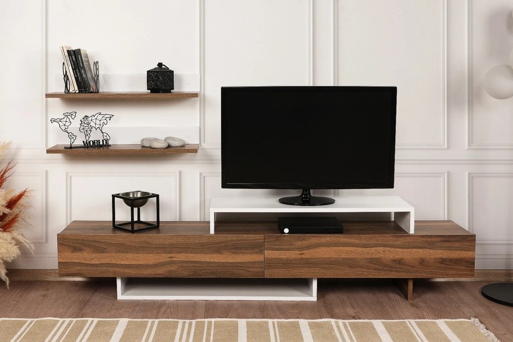 Unidade de TV Nirvana – Branco e Teca – 180x41,7x29,5 cm | Tribo Home