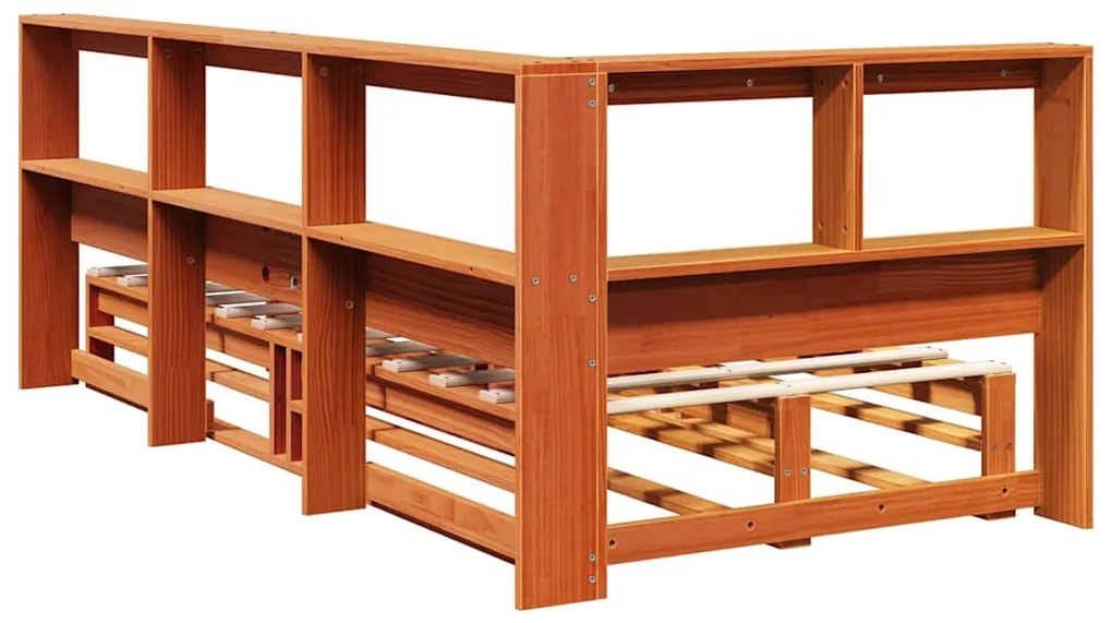 Cama com estante sem colchão 75x190cm pinho maciço castanho-mel