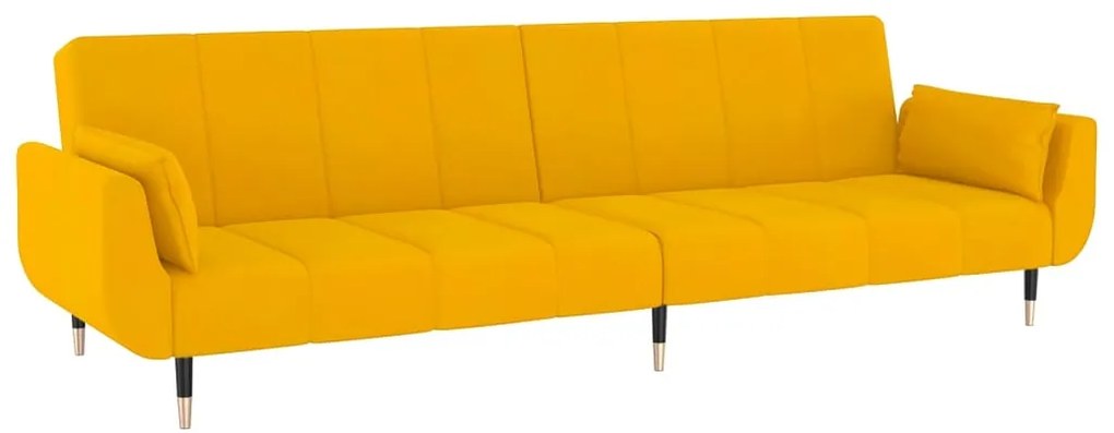 Sofá-cama 2 lugares com duas almofadas veludo amarelo