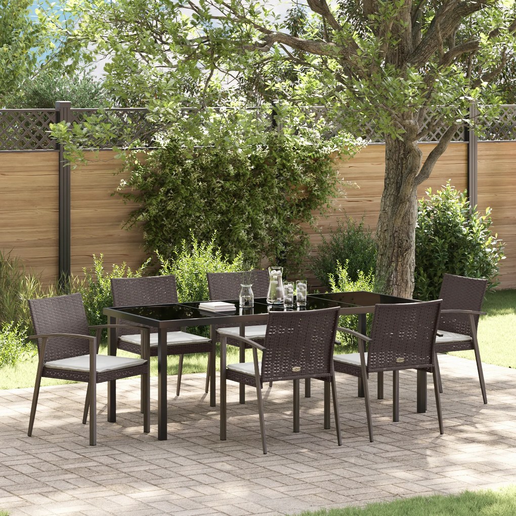 vidaXL Conjunto de Jantar de Jardim de 7 Peças com Almofadas Castanho em Rattan Sintético