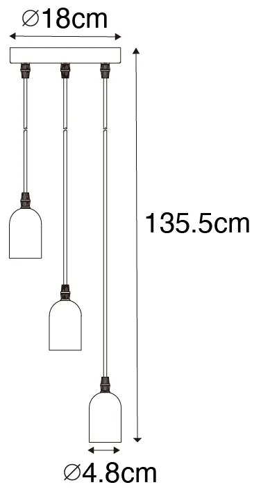 Candeeiro de suspensão industrial preto com betão redondo 3 luzes - Pedra