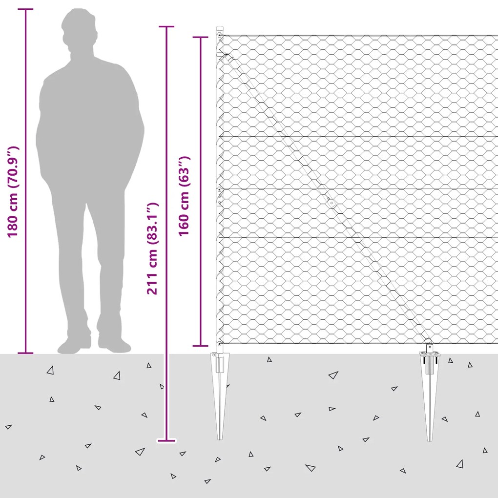 Cerca Hexagonal vidaXL Cinza 1,6 x 10 m Aço