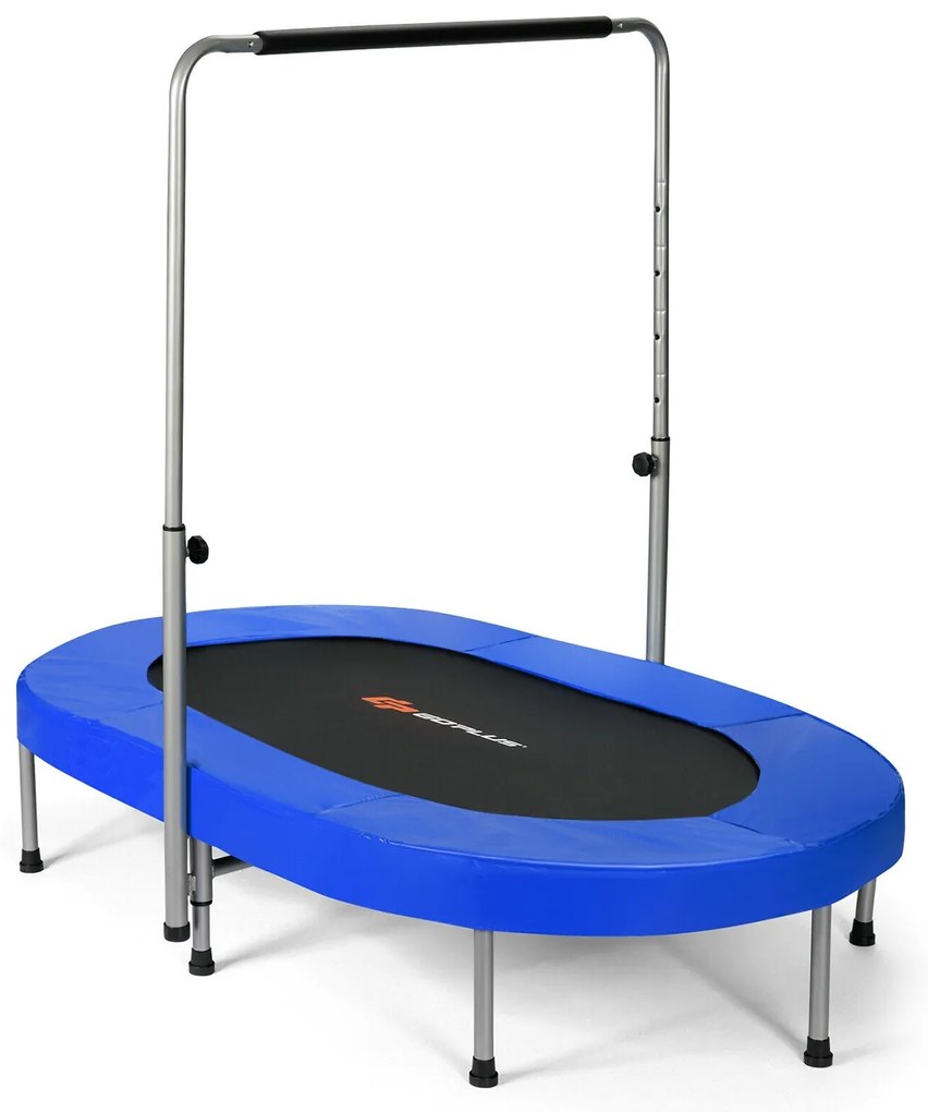 Trampolim de fitness dobrável duplo com corrimão ajustável - rosa