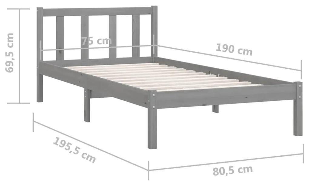Estrutura de cama pequena solteiro 75x190 cm pinho maciço cinza