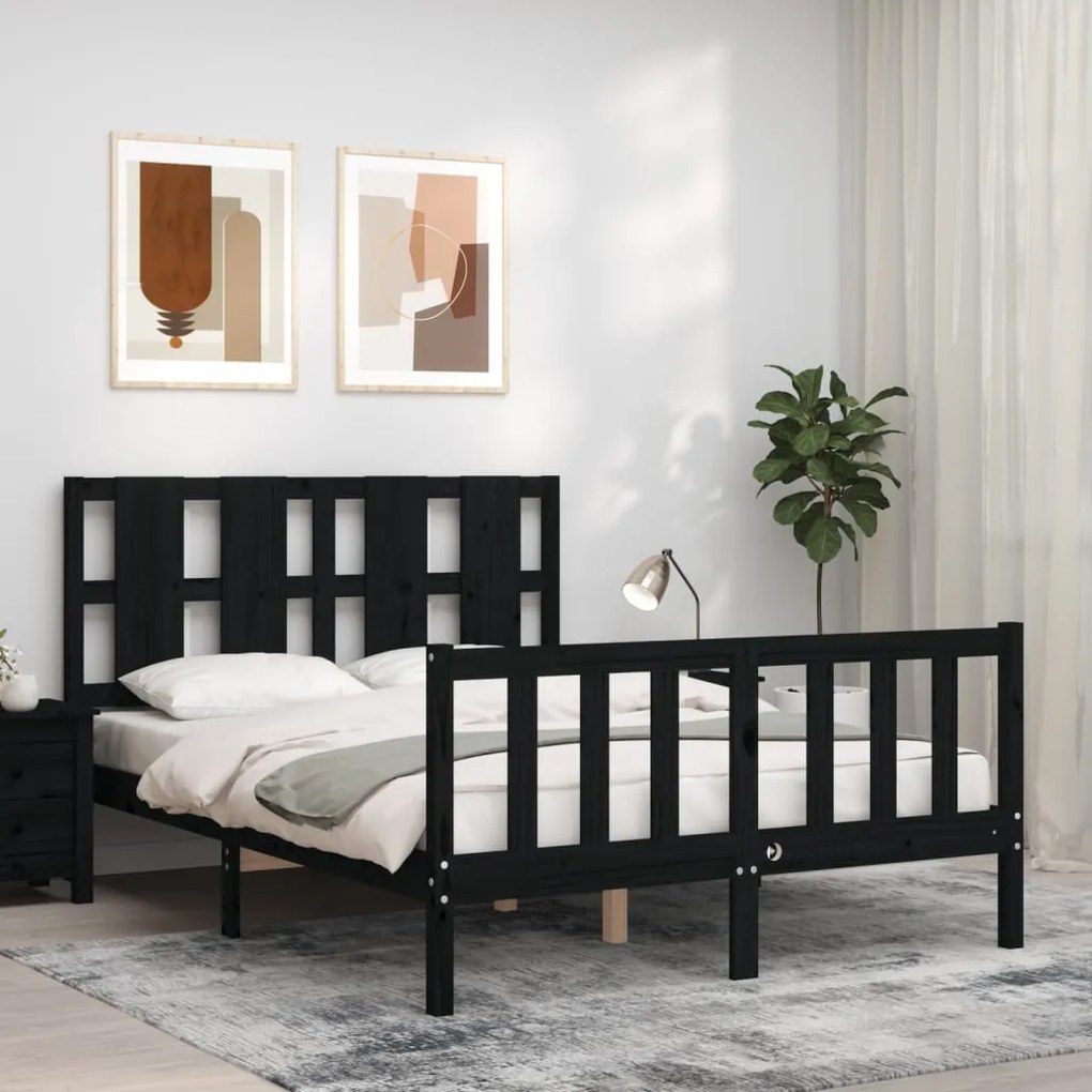 Estrutura de cama com cabeceira 140x200 cm madeira maciça preto