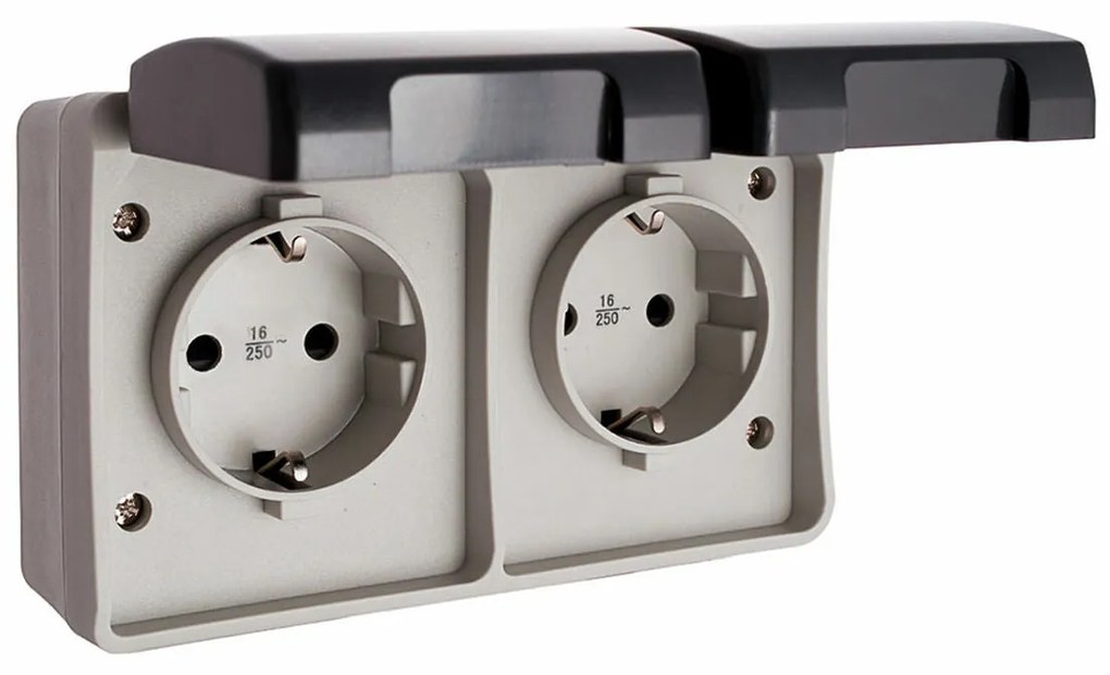 Base de ficha EDM Com tampa Duplo Estanque Cinzento Superfície 250 V 16 A IP44