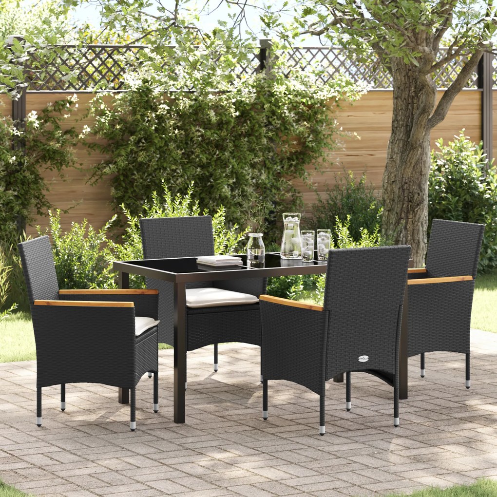 Conjunto de Jantar para Jardim de 5 Peças com Almofadas Rattan Preto
