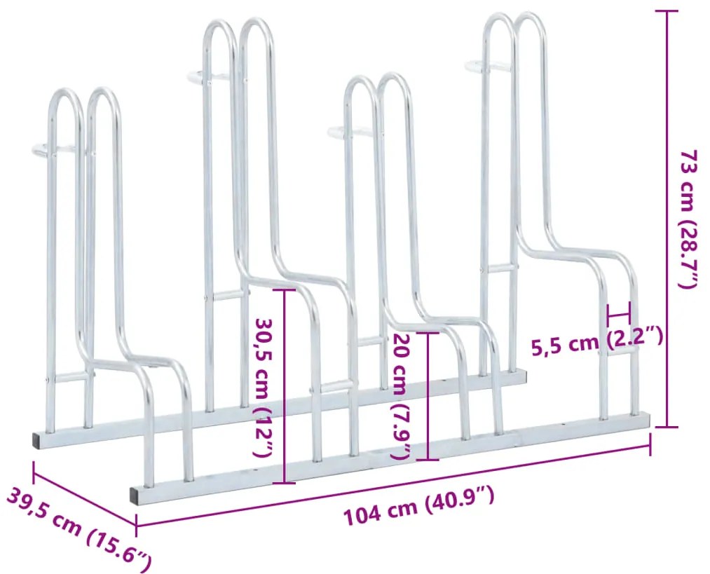 Suporte independente para 4 bicicletas aço galvanizado
