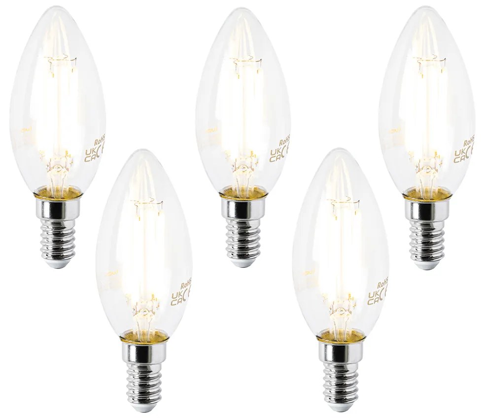 Conjunto de 5 Lâmpadas LED E14 B35 Transparentes 2.2W 470 lm 2700K