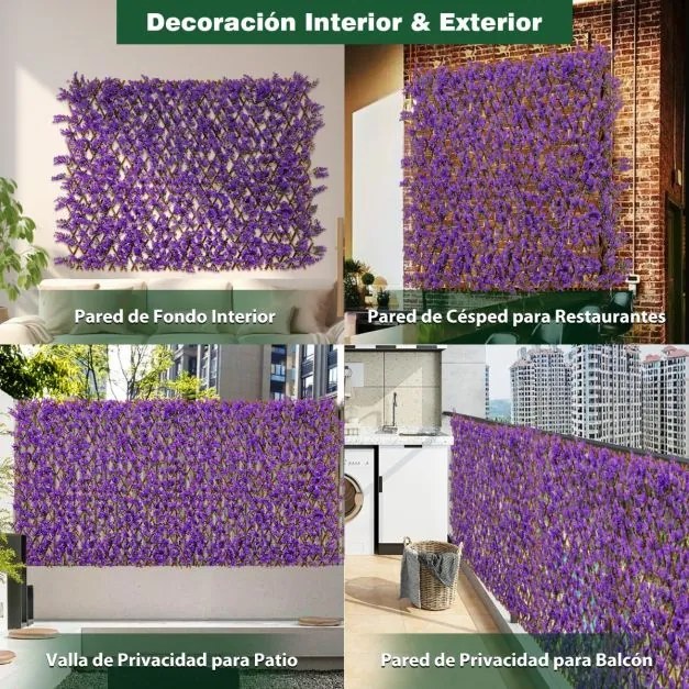 Painel expansível de sebe de hera artificial 180 x 90 cm Tela de privacidade para varanda jardim Eucalipto Roxo