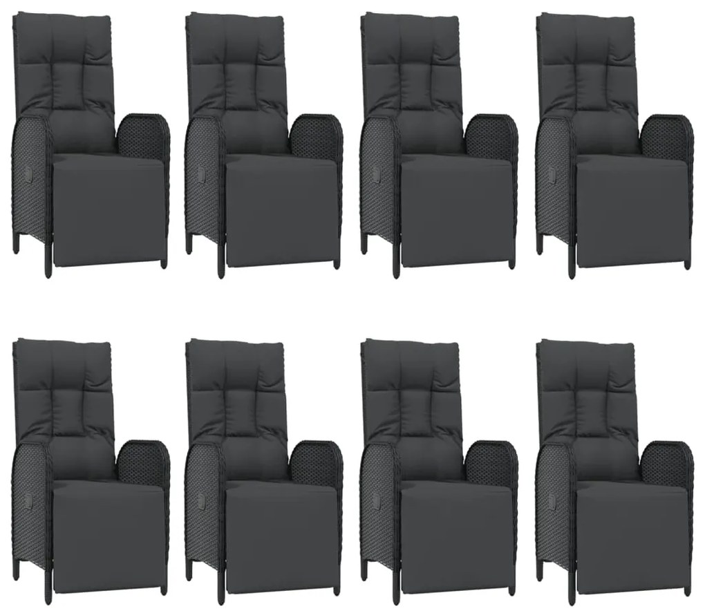 9 pcs conjunto de jantar p/ jardim c/ almofadões vime PE preto