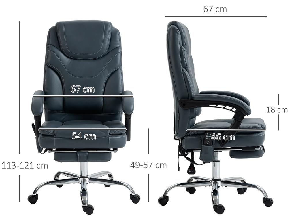 Cadeira de Escritório com 6 Pontos de Massagem por Vibração Aquecimento Estofada em Couro PU 67x67x113-121 cm Cinza