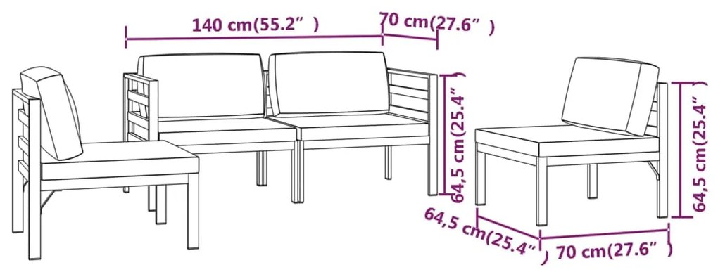 4 pcs conjunto lounge jardim com almofadões alumínio antracite