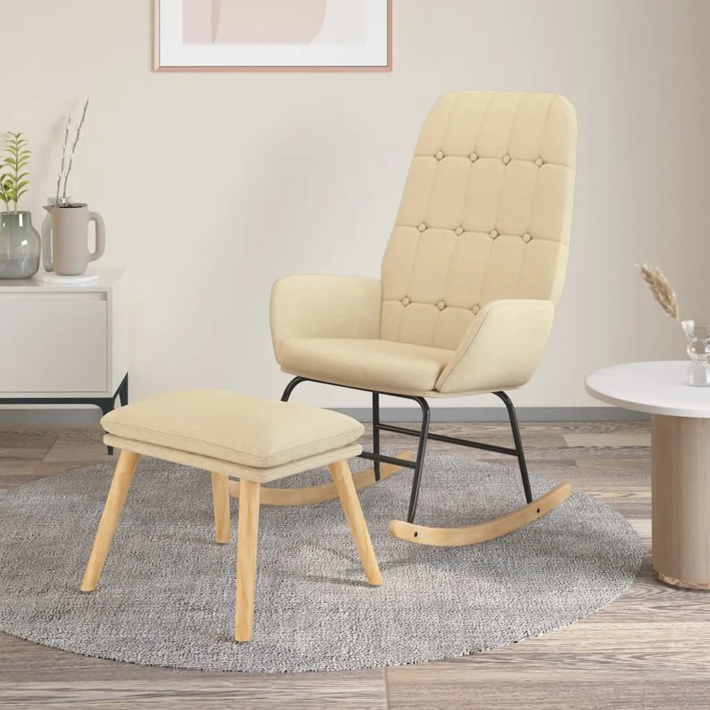 vidaXL Cadeira de baloiço com apoio de pés tecido cor creme