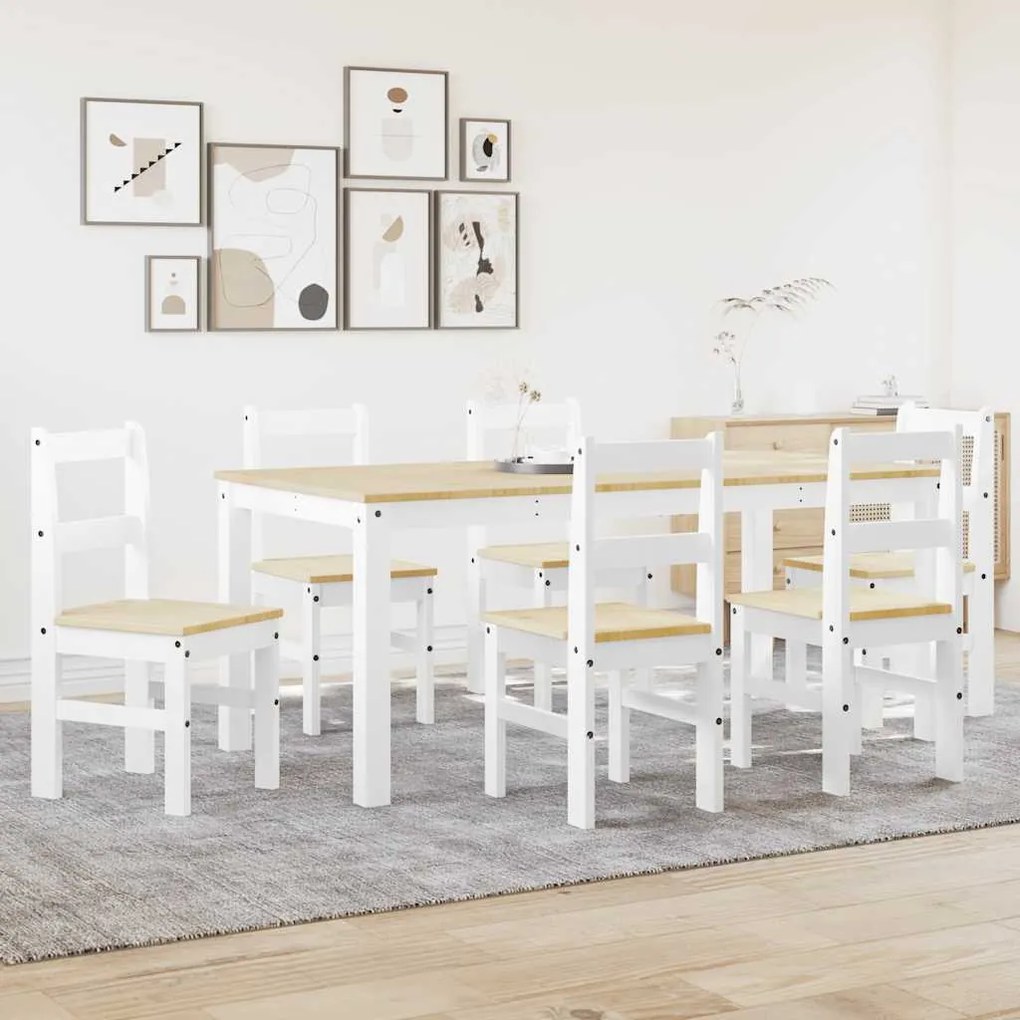 7 pcs conjunto de jantar Panama madeira pinho maciça branco