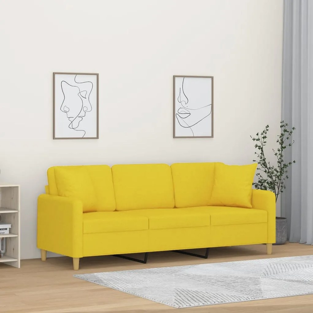 Sofá 3 lugares + almofadas decoração 180cm tecido amarelo-claro