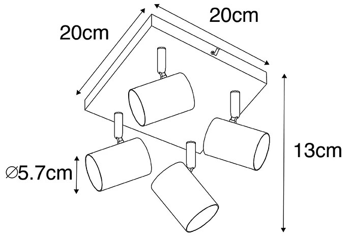 Moderno candeeiro de teto preto quadrado ajustável de 4 luzes - Jeana Moderno