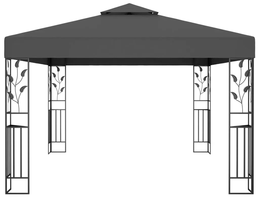 Gazebo com toldo duplo e cordões de luzes LED 3x4 m antracite